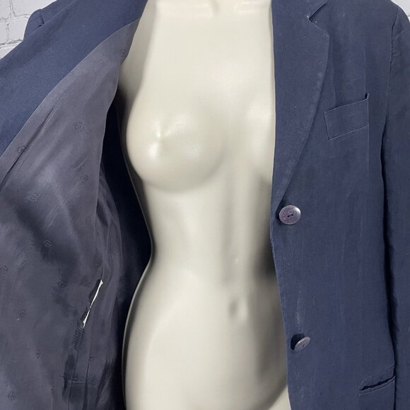 VTG Vestimenta Blue Linen Italian Lightweight 3 Button Blazer Jacket Size Medium - Picture 10 of 13